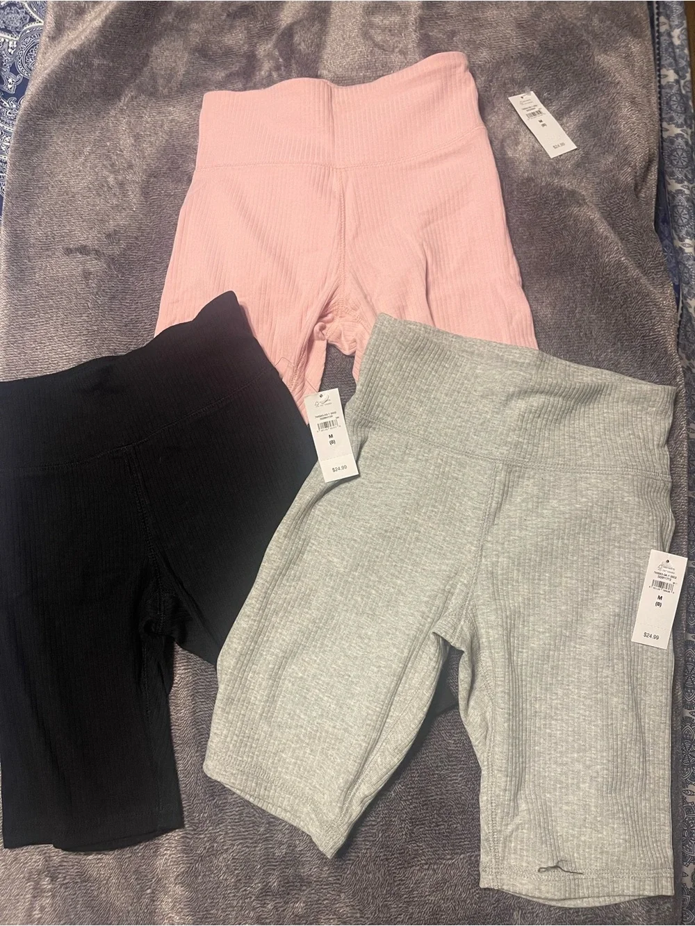 GAP Ribbed High-Waist Bike Shorts - Pink, Black, Light Gray